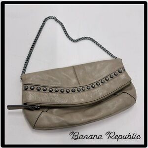 Banana Republic Thick Leather Clutch Bag Embellished with Metal Studs